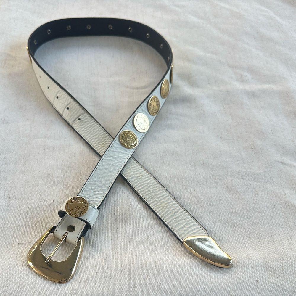 Leatherrock White Leather Coin Finished Statement Belt S